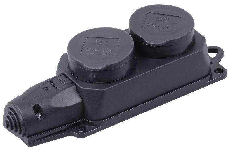 Колодка удлинителя 2-м 6А IP44 Омега РБ32-1-0м с защ. крышкой каучук IEK PKR62-016-2-K02