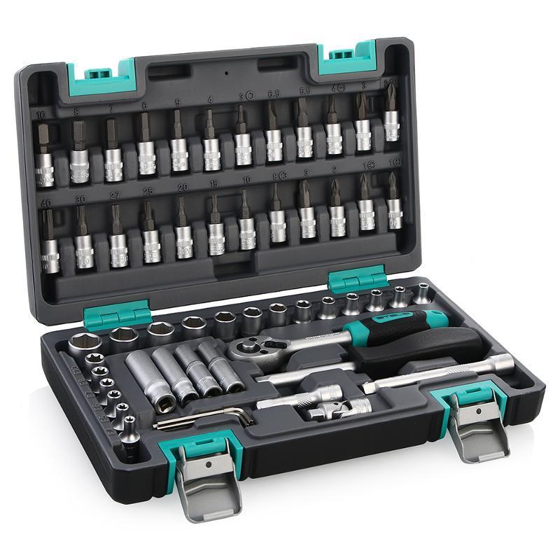 Набор инструментов 57 предметов 1/4",  CrV, пластиковый кейс STELS 14101