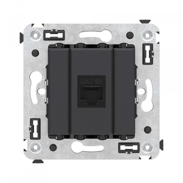 Компьютерная розетка RJ-45 без шторки в стену, кат.5е одинарная, "Avanti", "Черный матовый"