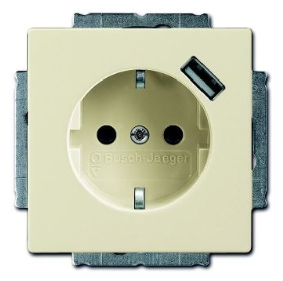 ABB Розетка Schuko с устройством зарядным USB, 20 EUCBUSB-82-500, Future слоновая кость(саванна), 16А, 700 мА, электронная защита от перегрузки и КЗ, безвинтовые клеммы, защитные шторки
