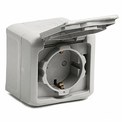 Legrand  Quteo  Серый Розетка 2К+З евро со шторки с крышкой открытая установка IP44 782351