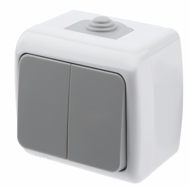 5-104-03 Intro Выключатель двойной, 10А-250В, IP54, ОУ, Atlantic, серый